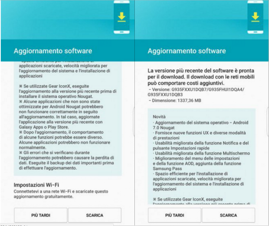 Aggiornamento Android Nougat 7.0 Galaxy S7 