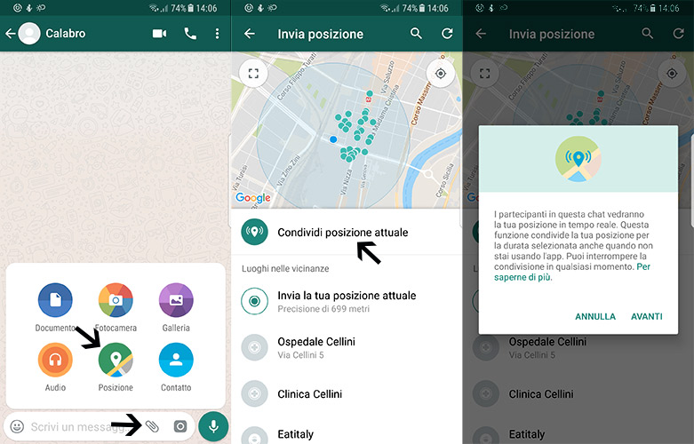 come condividere posizione in tempo reale su Whatsapp